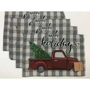 COPY - Set of 4 Happy Holidays Red truck plaid Christmas Tapestry Placemats 13 …